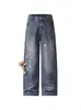Jeans feminino azul retrô americano, novo estilo primavera e outono 2026, design fofo, calça pantalona fina