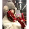 Guantes de Lana Fair Isle Rojos de Punto para Año Nuevo para Mujer, Jacquard Argyle Vintage, Cálidos, Separados por Dedos, Adecuados para Ciclismo, Compatibles con Pantalla Táctil