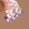 Lindos e Elegantes Brincos de Flor em Esmalte Roxo para Mulheres, Brincos de Luxo Leve e de Alta Qualidade, Joias de Orelha Únicas e Bonitas