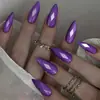 Uñas Redondas Almendradas de Moda con Forma de Diamante Morado, Estilo Europeo y Americano, Uñas Desmontables Portátiles Simples y Elegantes