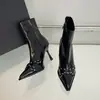 Botines de tacón alto con punta fina de tacón de aguja para mujer, nuevos botines versátiles de ajuste ceñido para otoño e invierno 2026, botines negros elegantes de tacón alto
