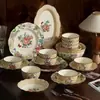 Conjunto de pratos de cerâmica vintage de luxo leve para uso doméstico, incluindo tigelas, pratos, tigelas de arroz, tigelas de sopa, tigelas de macarrão, pratos de jantar e talheres