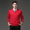 Camiseta de punto para hombre, de otoño e invierno, de manga larga, con cuello en V, moderna, combinable con todo, para jóvenes y mediana edad, con cuello en forma de corazón de pollo.