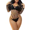 Conjunto Sexy de Renda Europeu e Americano Transfronteiriço, Conjunto Apaixonante, Renda Transparente e Sedutora de Manga Longa, Macacão de Renda Transparente Fácil de Rasgar