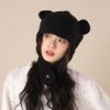 Chapéu Fofo de Urso Vermelho Angorá Feminino Estilo Coreano I Quente Proteção de Orelha Chapéu Outono e Inverno Tricotado Touca Envolvente para Cabeça Grande