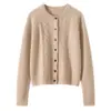 Nuevo cárdigan de punto grueso para mujer 2026 Otoño e Invierno, cuello redondo, 100% cachemira pura, color liso, patrón de rombos, manga larga