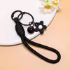 Lanyard para Teléfono de Flor de Goma Macaron, Llavero de Flor Pequeña con Cascabel, Colgante para Bolso Tejido, Accesorios Pequeños Hechos a Mano para DIY