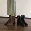 Botines de Tobillo de Gamuza con Tacón Alto de Punta Cuadrada y Suela de Goma de 7 cm para Mujer, Ligeros, con Tacón Grueso, Correa Adelgazante, Botas Martin