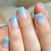 Comércio exterior estilo quadrado curto série azul quente azul fresco simples gradiente azul glitter fino design unhas postiças para usar em estudantes e meninas doces