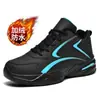Zapatos Extra Grandes para Hombre, Tenis de Cuero Negro, Zapatos Casuales Impermeables, Zapatos de Papá de Mediana Edad, Zapatos de Algodón Terciopelo, Zapatos de Correr Antideslizantes