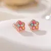 Yiluyin Brincos de Prata Esterlina S925 Banhados a Ouro Rosa Coloridos de Turmalina Cor de Doce Flor de Cinco Pétalas Incrustada Prata Super Brilhante Atacado