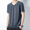 Camiseta Básica Masculina de Verão Slim Gola V Manga Curta Algodão Puro Estilo Coreano Versátil Respirável Casual Cor Lisa Nova 2025