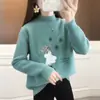 Suéter de cuello medio para mujer, Nuevo estilo Otoño e Invierno, Elegante top de terciopelo de visón, Chaqueta corta, Camiseta básica de punto para mujer, Mangas largas
