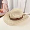 Sombrero de vaquero western de paja estilo étnico, sombrero de paja para el sol para viajes por la pradera para mujeres, sombrero de playa de ala ancha de verano para vacaciones