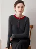 Suéter de punto de cachemira pura con bloques de color y botones para mujer, de manga larga, corte ajustado, cuello redondo, cárdigan de punto de alta gama, adelgazante