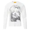 Camiseta vintage desgastada de manga larga con estampado en inglés escrito a mano, top holgado de cuello redondo de nicho estilo americano