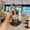 Novo Estilo Vestido Estilo Chanel Chaveiro de Urso de Pelúcia Desenho Animado Brinquedo Fofo Fofo Fofo Acessórios para Pendurar na Bolsa Presente Mulheres