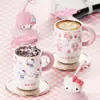 Caneca Térmica Autêntica Hellokitty Ice Master 500ml Fofa Estampa de Leopardo Caneca para Mesa de Escritório Canudo Copo de Água Presente