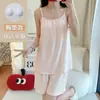 Pijama de Novo Estilo com Bojo para Mulheres, Estilo Fino de Verão, Algodão Nuvem, Conjunto de Duas Peças de Alta Qualidade para Casa