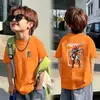 Camiseta Estilosa de Manga Curta com Gola Redonda para Meninos, Roupa de Verão Infantil Novo Modelo 2026, Blusa para Meninos, Camiseta Fresca de Algodão Puro com Caimento Solto Preta