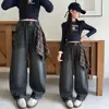 Jeans para Niñas Primavera y Otoño 2025 Nueva Moda Casual Larga para Niños, Pantalones Rectos Sueltos Curvos para Niñas Mayores