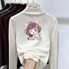 Camiseta Base de Polar para Niña con Cuello Medio Alto y Volantes Ropa Otoño Invierno Camiseta para Niños Medianos y Grandes Capa Interior Cálida Versátil Manga Larga
