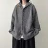 Suéter con capucha gris de alta gama Heicangshe/Coreano para hombre, estilo relajado y casual, chaqueta cárdigan de punto para otoño e invierno, moderno