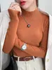 Nova Camada Base Feminina Outono/Inverno Gola Média Alta Primavera/Outono Branco Caxemira Sensação Tricotada Top