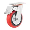 Roda industrial de poliuretano vermelha estilo coreano, roda universal com núcleo de plástico resistente, rodízio PU silencioso, roda de freio para carrinho