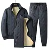 Conjunto de casaco de algodão masculino de inverno transfronteiriço, forrado com fleece e espessado, jaqueta de algodão com gola alta de lã de cordeiro, conjunto casual de três peças de algodão