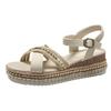 Sandalias de cuña con plataforma de yute de talla grande para mujer de primavera y verano 2024, sandalias de mujer con hebilla, punta de pez, sandalias de mujer