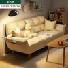 Sofá perezoso moderno estilo crema para salas de estar pequeñas, sofá plegable para dormitorio, sofá doble pequeño para apartamentos de alquiler, tela