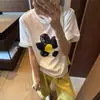 Camiseta Juvenil de Manga Corta con Cuello Redondo y Estampado Floral Retro Estilo Coreano para Mujer, Top Básico Holgado para Estudiantes de Verano