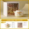 Conjunto de Xícaras de Chá Gato Laranja da Sorte com Esmalte Bege de Fábrica, Xícara Mestra de Cerâmica, Conjunto de Chá Kung Fu, Gaiwan, Xícara de Degustação, Xícara de Chá