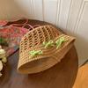 Sombrero de Paja de Primavera Dulce Lazo Hueco para Mujer Verano Nuevo Sombrero para Foto Junto al Mar Sombrero de Playa con Protección Solar