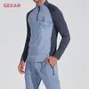 Rpoprer Ropa Deportiva de Invierno con Bloques de Color, Media Cremallera, Cuello Alto, Secado Rápido, Manga Larga, para Correr, Fitness, Entrenamiento al Aire Libre, Camiseta