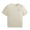 Menta Mambo Bordado Cuello Redondo Tejido Retorcido Manga Corta Verano Tejido Nuevo Ajuste Delgado Camiseta Base Suéter Top