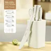 Set de 7 Cuchillos de Cocina de Acero Inoxidable con Recubrimiento Blanco Anti-Óxido, Combo de Cuchillos de Chef para el Hogar y Frutas con Bloque de Almacenamiento para Alimentos Complementarios de Bebé