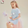 Vestido Camiseta de Verano para Niñas Hello Kitty 2025 Nuevo Hello Kitty Dibujos Animados Dulce Color de Contraste Vestido Lleno de Vitalidad
