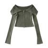 Suéter con cremallera degradada lavada de diseño de estilo europeo y americano para mujer, suéter sexy con solapa y hombros descubiertos para chica sexy de otoño