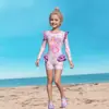 Traje de baño para niños, Traje de baño de una pieza para niñas con mangas largas estilo boxer, Traje de baño con volantes de nuevo estilo para niños pequeños y medianos, con certificación CPC