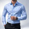 Camisa de Manga Larga con Estampado Pequeño Lavable Resistente a las Arrugas Corte Ajustado Camisa de Vestir Versátil para Viaje de Negocios Casual Banquete