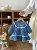 Vestido para Bebé Niña Otoño 2026 Nuevo Estilo Encaje Bordado Manga Larga Vestido de Princesa Niñas Estilo Coreano Elegante Falda de Mezclilla Tendencia