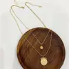 Colar de Aço Titânio, Medalhão Romano Retrô, Estrela de Oito Pontas, Colar de Camada Dupla, Elegante de Celebridade da Internet Feminina, Versátil e Não Desbota