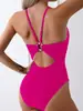 Nuevo Traje de Baño Enterizo Europeo y Americano para Mujer, Conservador Adelgazante Color Sólido Correa Simple Espalda Descubierta Diseño Transfronterizo