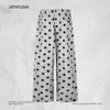 Pantalones de chándal bicolor de lunares con dobladillo deshilachado para hombre, marca de moda de alta calle, pantalones rectos holgados, pantalones casuales deportivos de cintura elástica y pierna ancha
