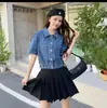 Foto Real de Novo Cardigã Azul de Manga Curta, Estilo Curto, Versátil, Fresco, Material Fino, Macio, Top Jeans Emagrecedor