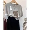 [En Stock] Suéter de Manga Corta Oso Primavera/Verano Top para Mujer Estilo Coreano Rejuvenecedor Holgado Casual Versátil Camiseta de Punto