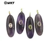 Wt-P2073 Oval Geométrico Redondo de Textura Lisa Lápiz Lazuli Ojo de Tigre Piedra Zirconia de Colores Piedra Incrustada Colgante