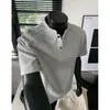Camiseta Desestructurada Gris con Cuello Henry para Hombre, Camisa Polo Estilo Americano Verano 2026, Manga Corta, Top Fresco y Holgado